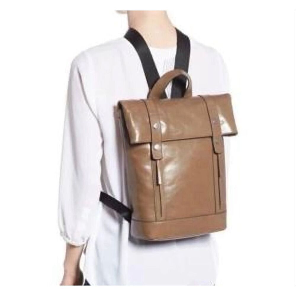 Treasure & bond remy Brown vegan glazed leaTher rucksack backpack w/ front strap